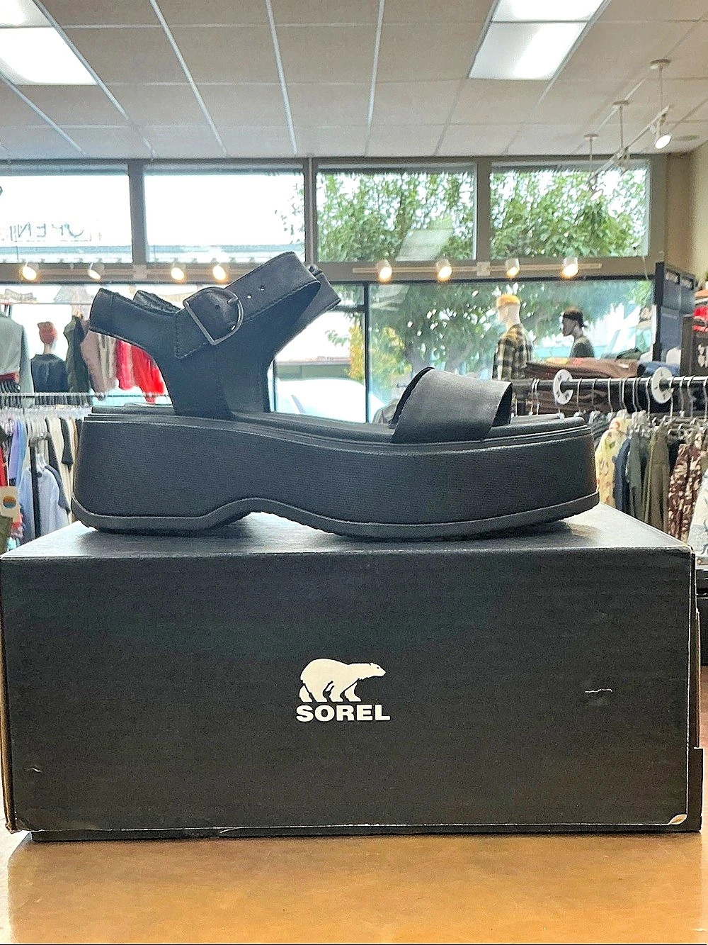 Sorel Women’s Dayspring Flatform Ankle Strap Sandal Black Platform Sandals US 10